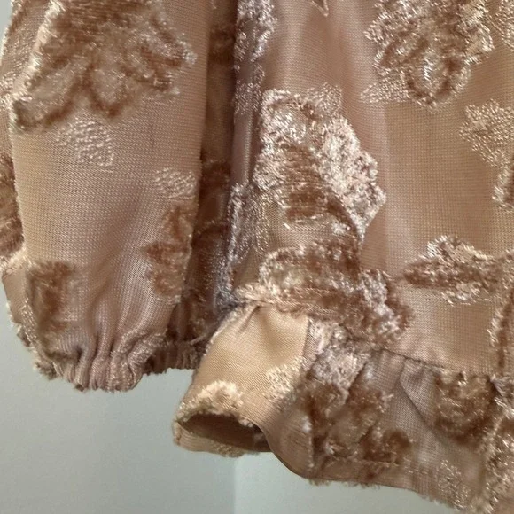 Wild Honey Burnout Velvet Floral Romper Rose Gold Long Sleeve Ruffle‎ Small - Picture 4 of 6